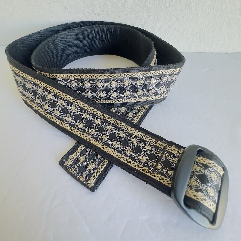 Bison Designs Black Embroidered Belt Small Boho Western Gold Silver Thread USA - Picture 2 of 8